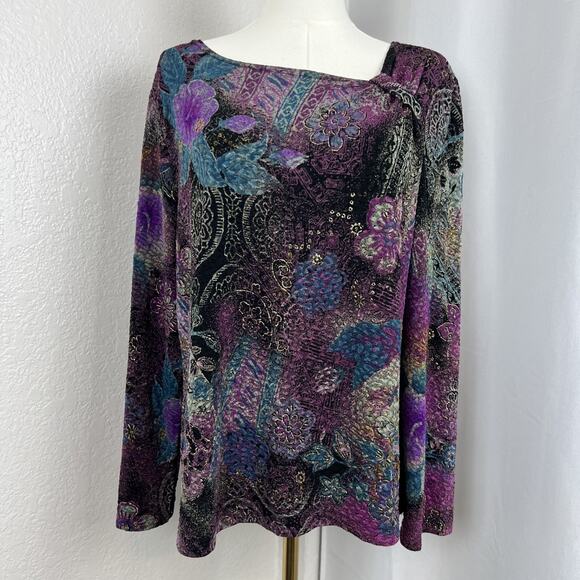 VTG Coldwater Creek Top Womens Large Floral Paisley Textured Artsy Whimsigoth - Picture 1 of 10